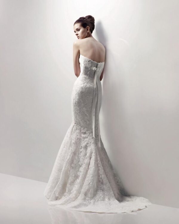 Back of Champagne wedding dress from Blue by Enzoani