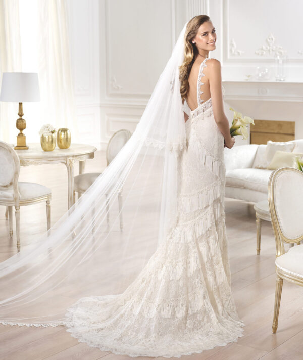 Back view of Yadarola wedding dress by Pronovias