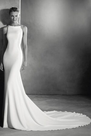 Front view of Emmett Pronovias Atelier Crepe Wedding Dress
