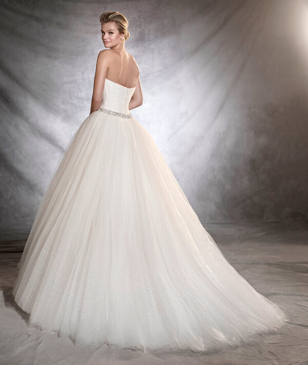 Back view of Ovalia wedding dress by Pronovias