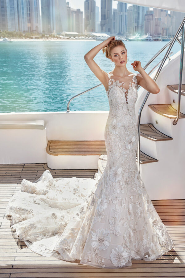 Front view of Sky115 wedding dress by Eddy K