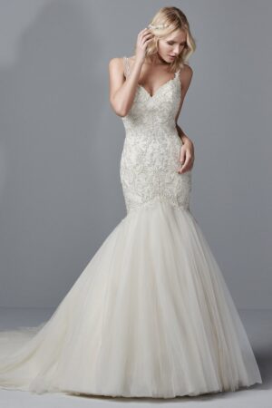 front view of hardy wedding dress by sottero midgley