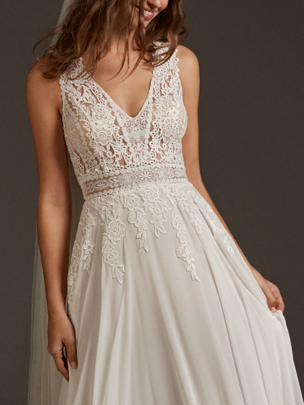 Comet wedding dress by Pronovias Bridal cloase up front