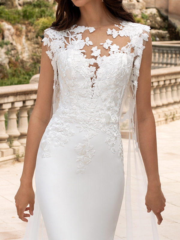 Drail wedding dress by Pronovias Bridal close up