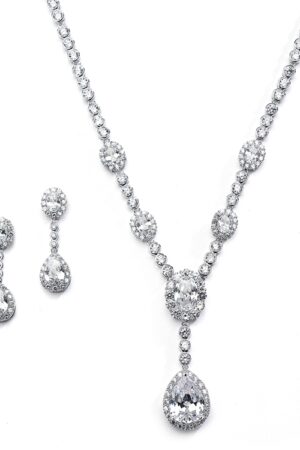 cubic zirconia drop bridal earrings necklace