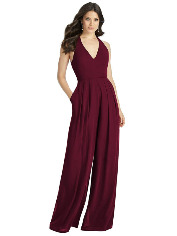 3046 Dessy After Sic V-Neck Backless Pleated Jumpsuit