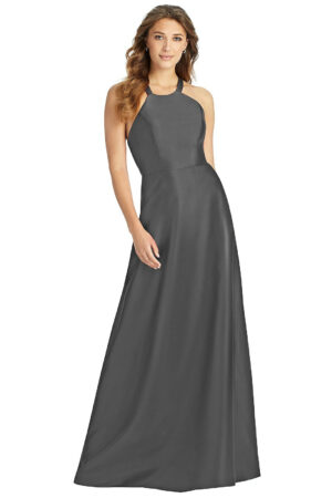 D763 by Alfred Sung Halter A-Line Maxi Bridesmaid Dress bridesmaid dresses wedding guest dress front view
