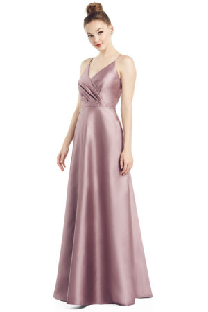 D776 by Alfred Sung  bridesmaid dresses wedding guest dresses satin wrapped dresses front view