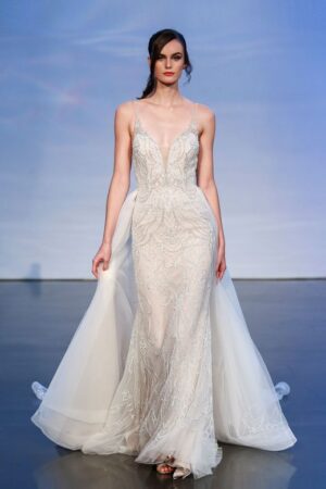 Jackson beaded fitted spaghetti strap wedding dress at Precious Memories.