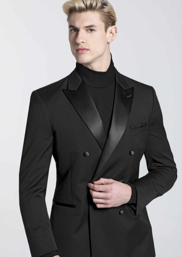 romeo black tux with double breasted front