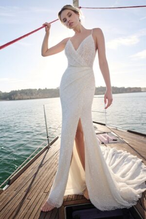 topaz wedding dress by Maggie Sottero front view beaded and pearl wedding dress by maggie sottero