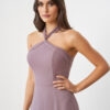B253054 by B2 Jasmine Poly Chiffon A-line Bridesmaid  Dress with Twist Halter Neckline and Criss Cross Tie Back