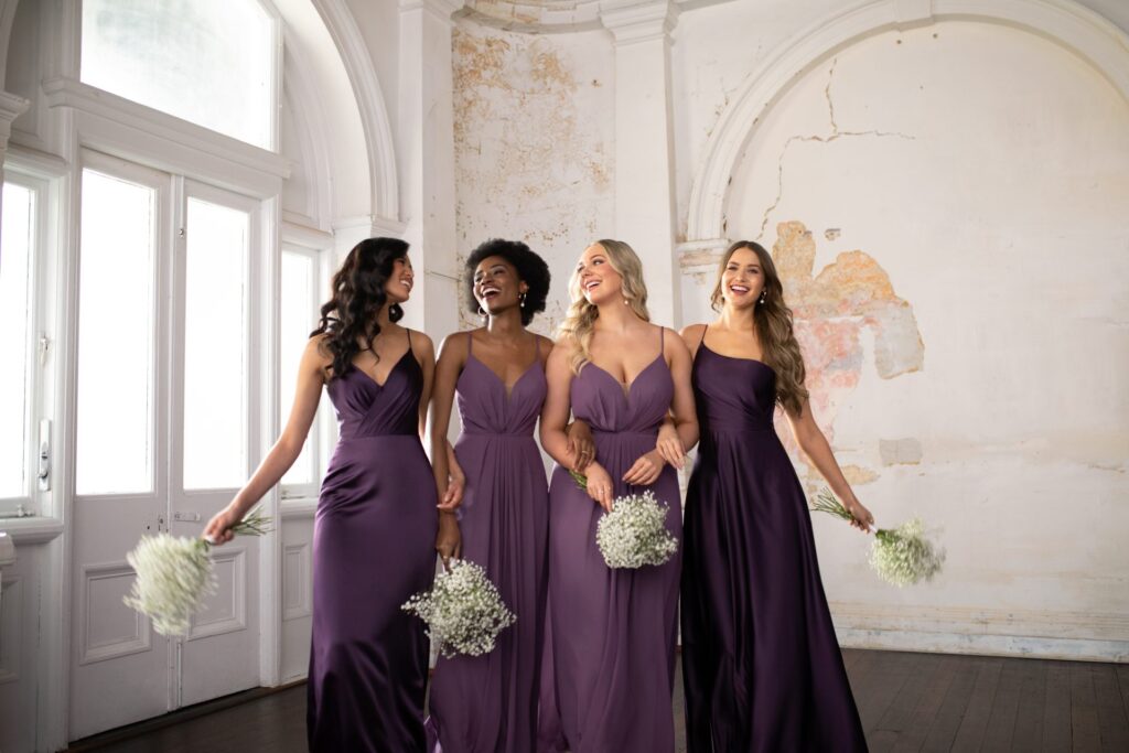 picture of bridesmaid dresses in dusty purple