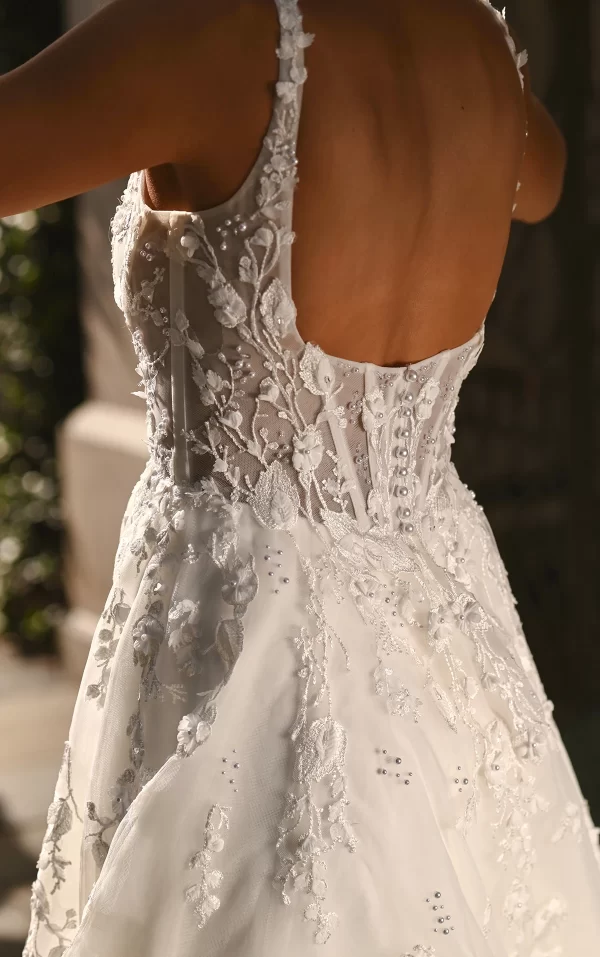 picture of D4030 wedding dress pearl details and 3D florals