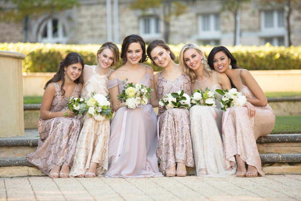 picture of gold and taupe bridesmaids