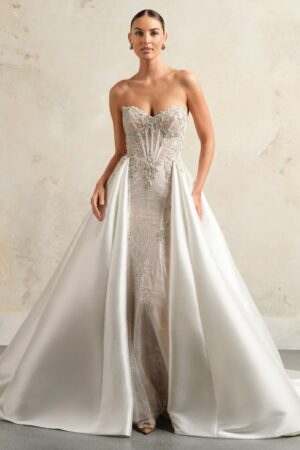 picture of Almudena fit and flare wedding dress with detachable overskirt