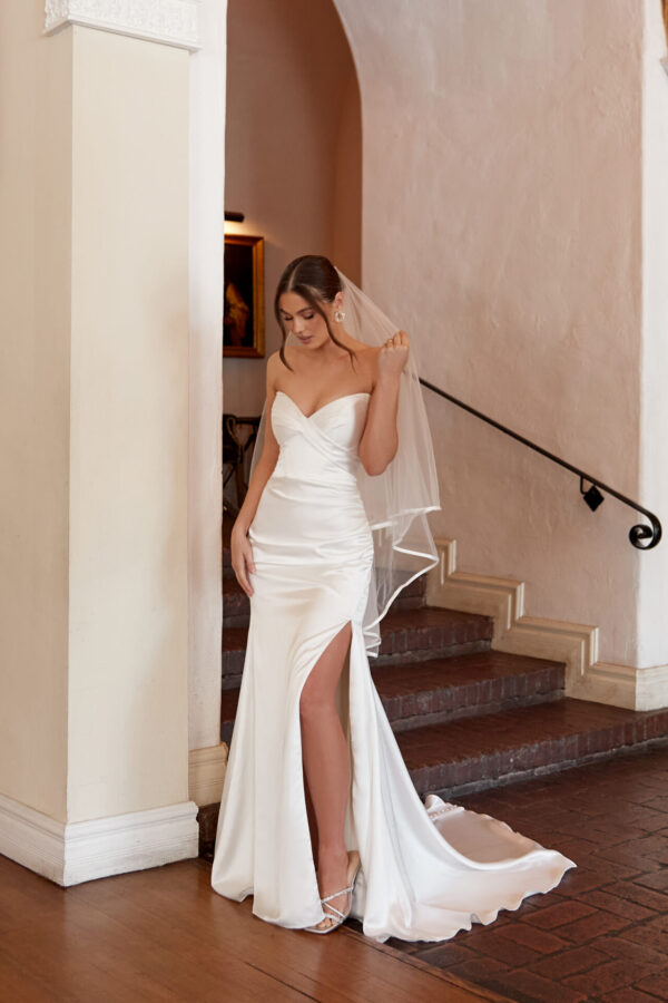 picture of wedding dress d4034 plain satin dress with slit