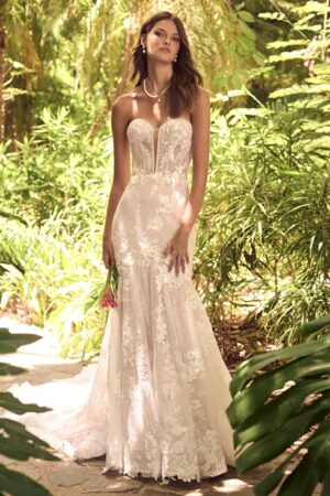 Picture of Ortensia by Maggie sottero fit and flare wedding dress with 3D floral