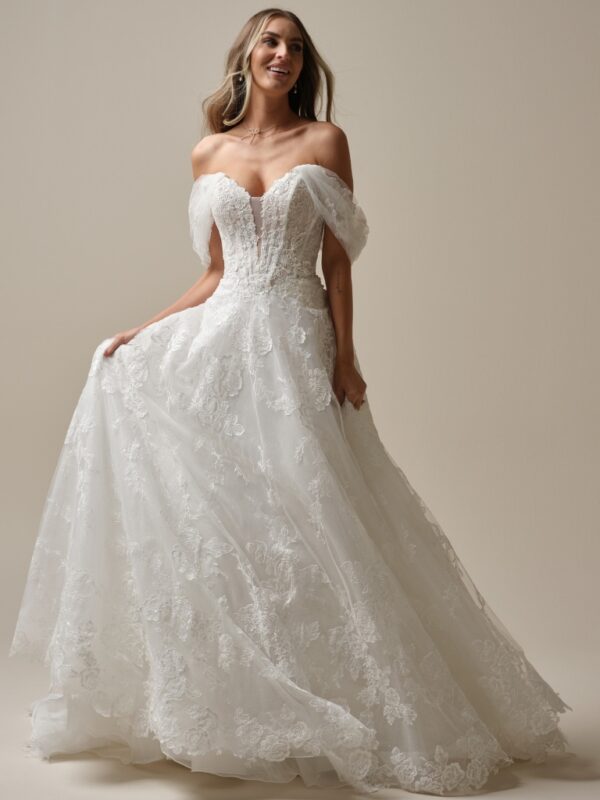 picture of skylar wedding dress by Maggie sottero a lace basque waist A-line