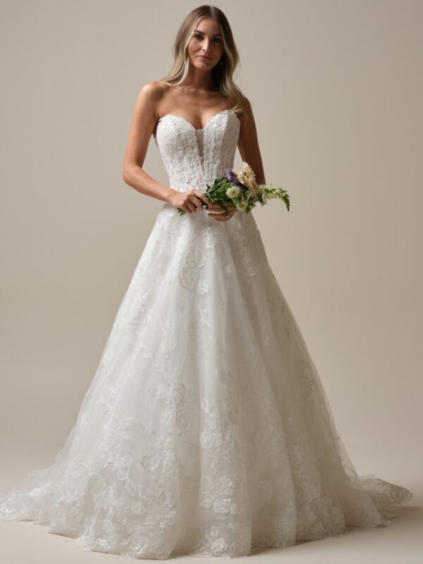 picture of skylar by Maggie sottero a lace basque waist wedding dress