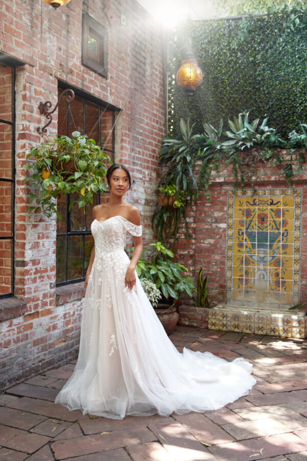 Picture of D4098 by Essense of Australia off the shoulder wedding dress