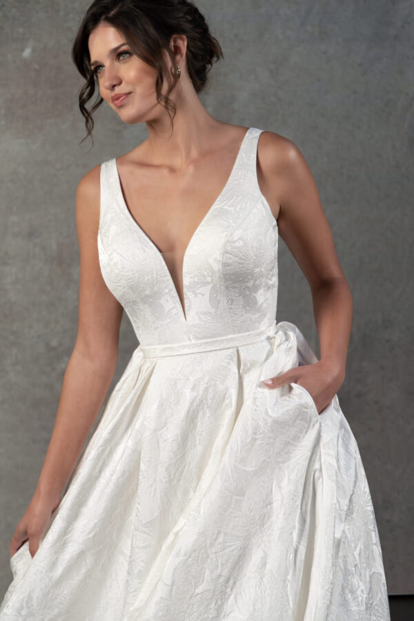 Picture of D4140 V neck and textured satin jacquard wedding dress