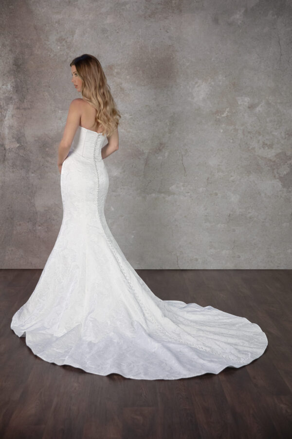 D4149 by Essense of Australia wedding dress fit and flare in jacquard back