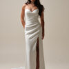 Picture of Camille by Maggie Sottero a simple satin sheath wedding dress with a slit