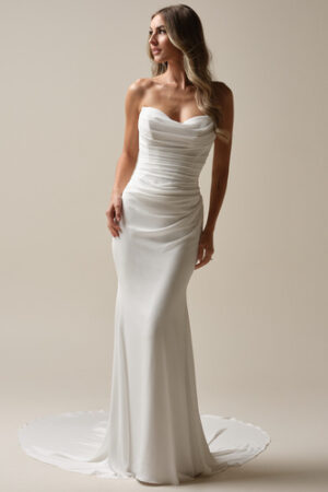 picture of Khloe by Maggie Sottero strapless sheath wedding dress