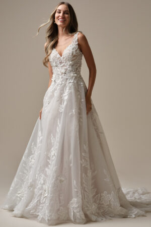 Picture of magnolia by maggie sottero A-line floral wedding dress with V neck