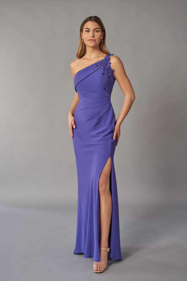 mother of the bride dresses K268051 an off the shoulder dress in purple