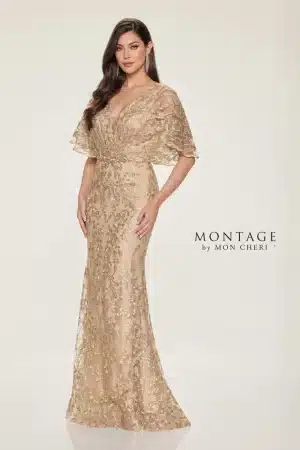 Picture of gold mother of the bride dress with sleeves