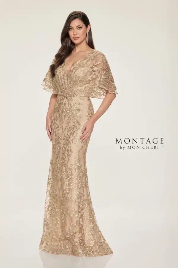 Picture of gold mother of the bride dress with sleeves