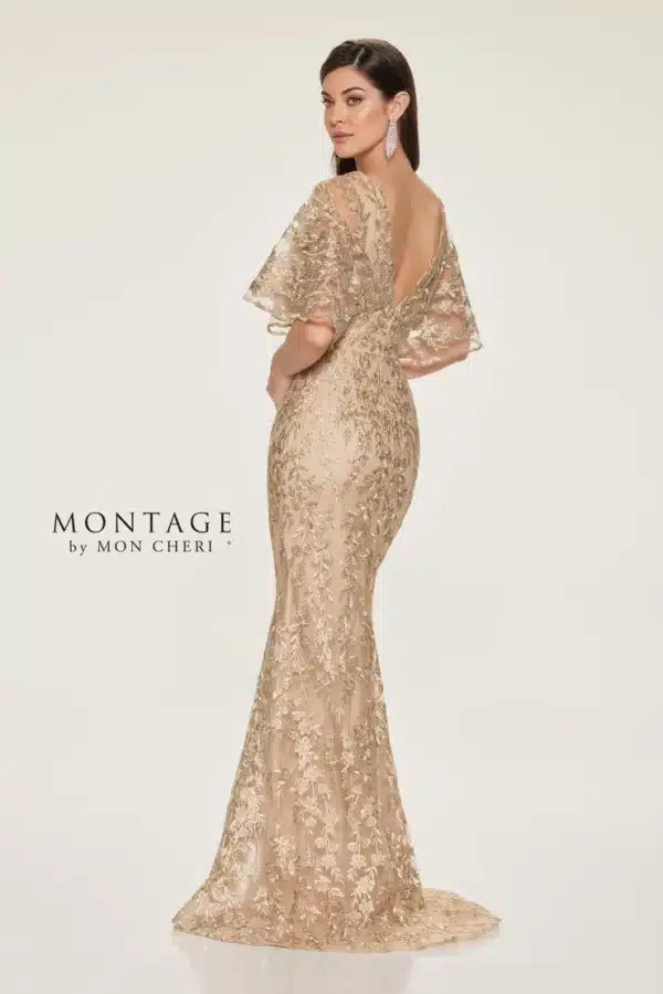 picture of back of mothers dress in gold